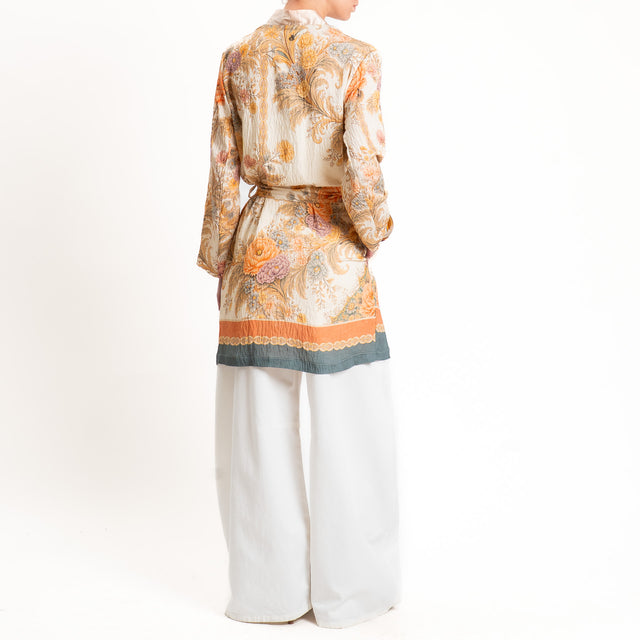 Dixie-Kimono fantasia floreale con cintura - sand/orange/beige