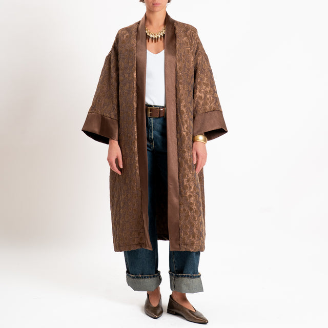 Dixie-Kimono lungo damascato in ciniglia - choco