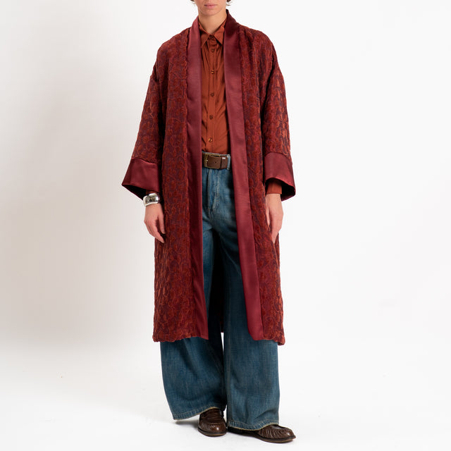 Dixie-Kimono lungo damascato in ciniglia - Bordeaux