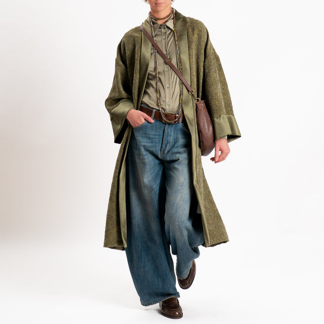 Dixie-Kimono lungo damascato in ciniglia - verde
