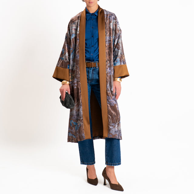 Dixie-Kimono velluto fantasia - moro/ottanio