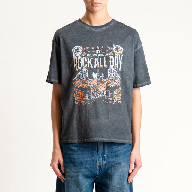 Dixie- T-shirt "ROCK ALL DAY" - grigio