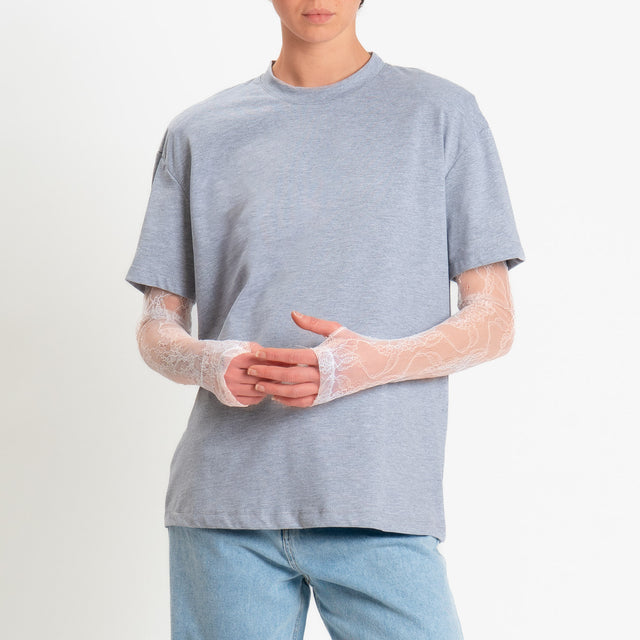Dixie-T-shirt spalline maniche in pizzo - grigio/bianco