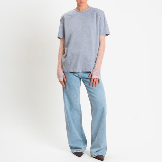 Dixie-T-shirt spalline maniche in pizzo - grigio/bianco