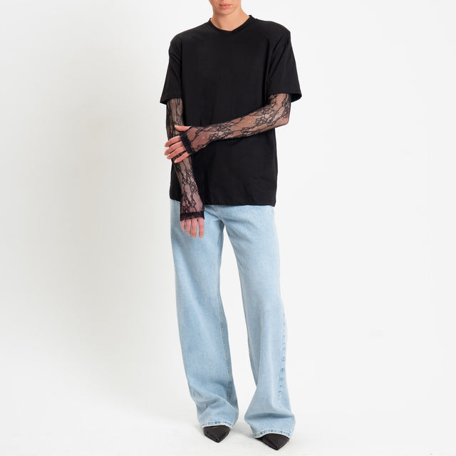 Dixie-T-shirt spalline maniche in pizzo - nero/nero