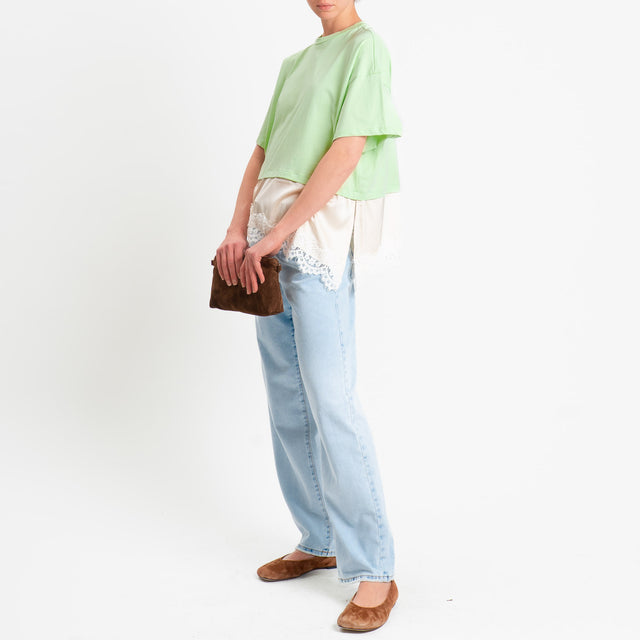 Dixie-T-shirt doppio tessuto asimmetrico - menta