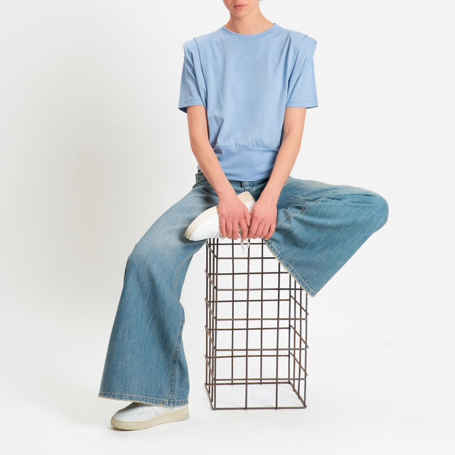 Dixie-T-shirt spalline con pinces - celeste