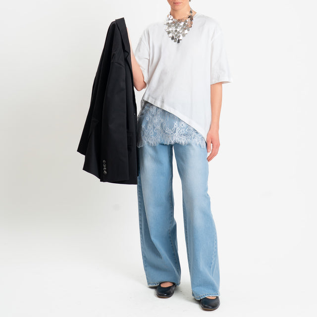 Dixie-T-shirt asimmetrica con pizzo - panna