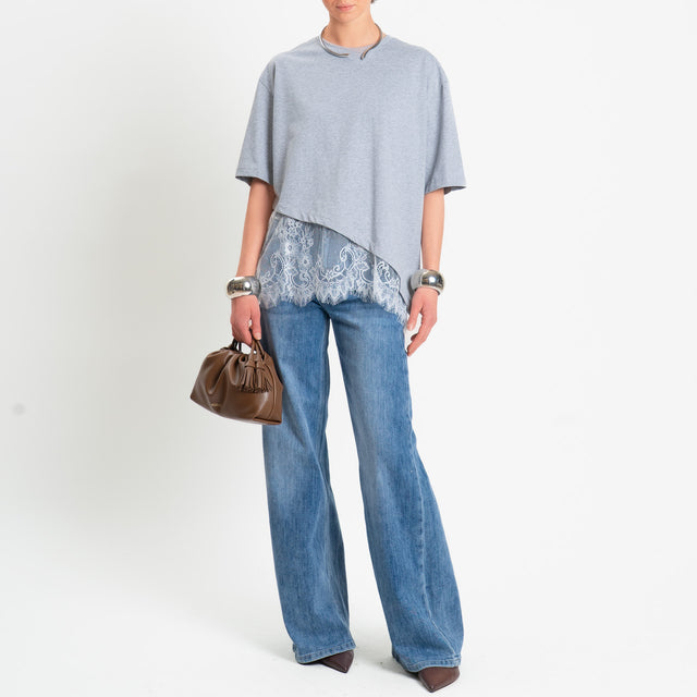Dixie-T-shirt asimmetrica con pizzo - grigio