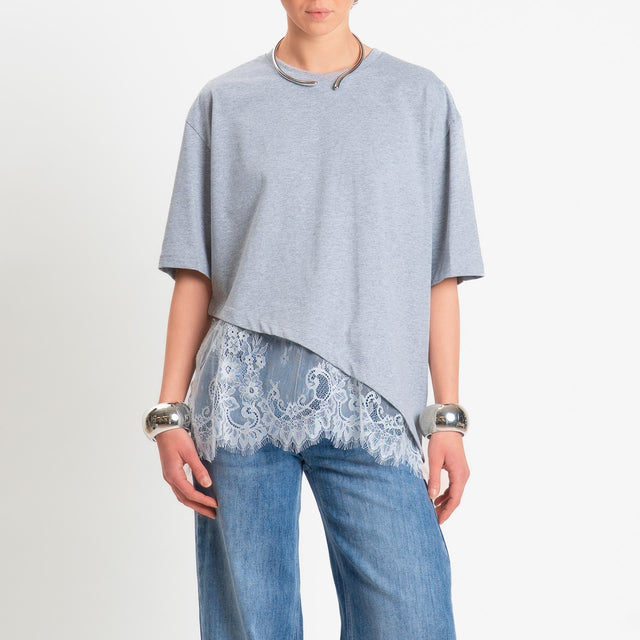 Dixie-T-shirt asimmetrica con pizzo - grigio