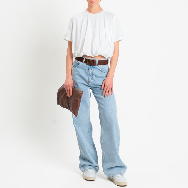 Dixie-T-shirt girocollo elastico in vita - panna