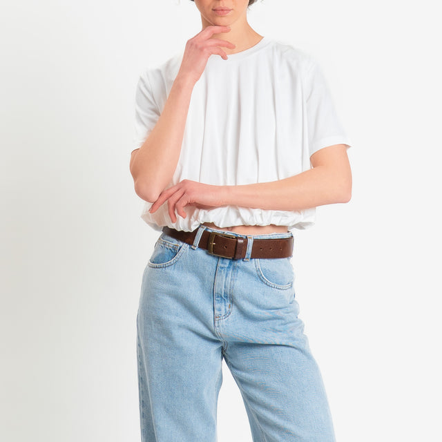 Dixie-T-shirt girocollo elastico in vita - panna