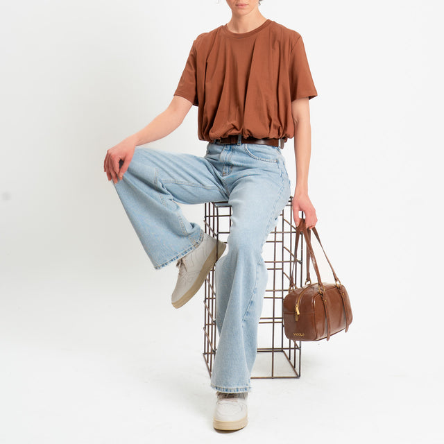 Dixie-T-shirt girocollo elastico in vita - tabacco