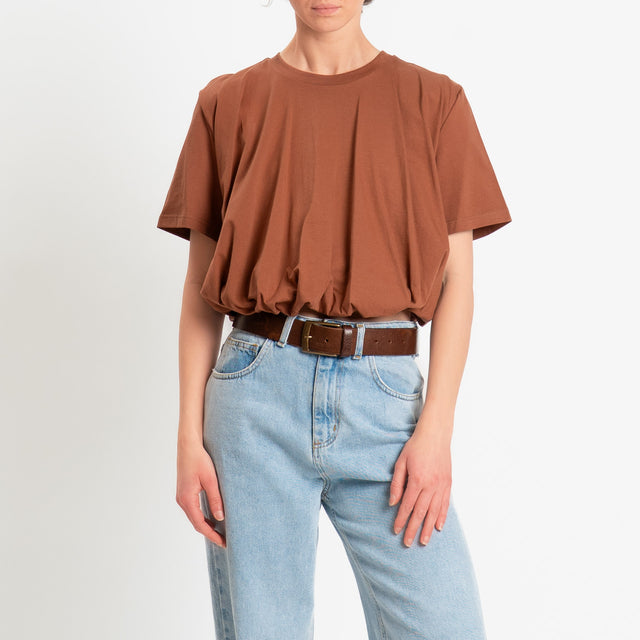 Dixie-T-shirt girocollo elastico in vita - tabacco