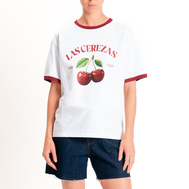 Dixie-T-shirt "LAS CEREZAS" - bianco/bordeaux