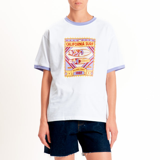 Dixie-T-shirt "CALIFORNIA SURF" - bianco/lilla