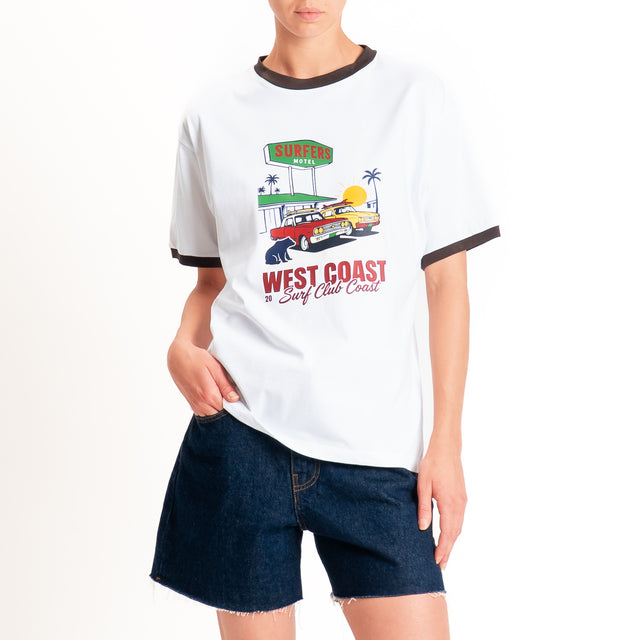 Dixxie-T-shirt stampa "WEST COAST" - bianco/moro