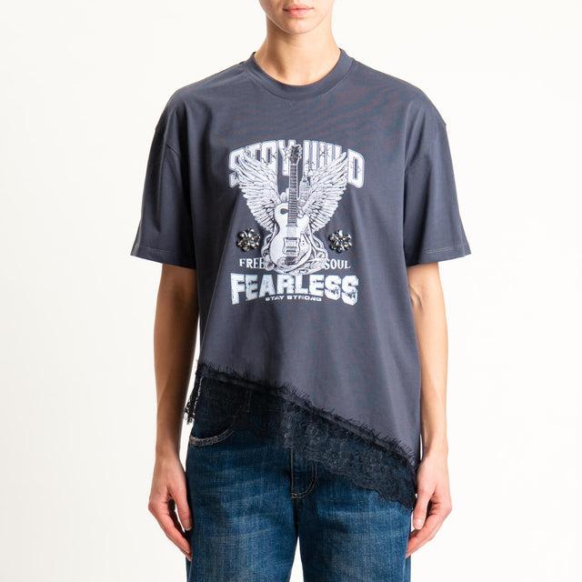 Dixie-T-shirt giutar "FEARLESS" con applicazioni - piombo