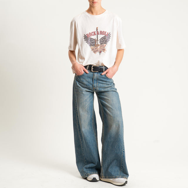 Dixie- T-shirt "ROCK AND ROLL" con applicazioni - burro