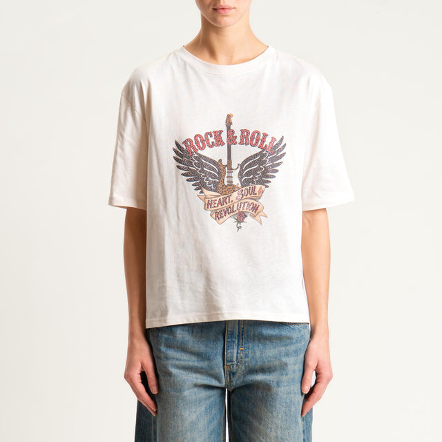 Dixie- T-shirt "ROCK AND ROLL" con applicazioni - burro