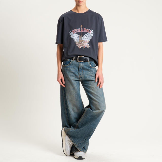 Dixie- T-shirt "ROCK AND ROLL" con applicazioni - piombo