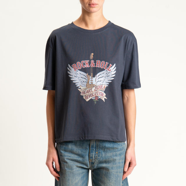 Dixie- T-shirt "ROCK AND ROLL" con applicazioni - piombo
