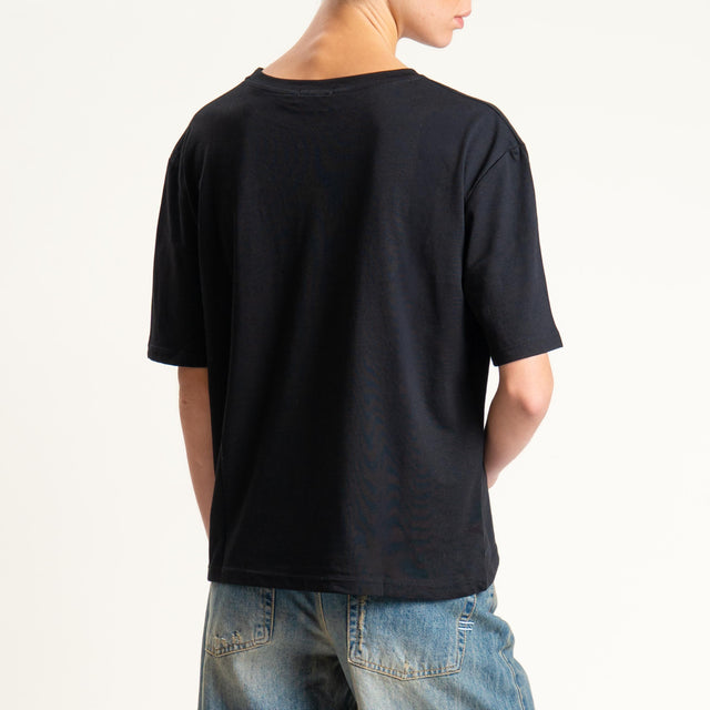 Dixie- T-shirt "ROCK AND ROLL" con applicazioni - nero