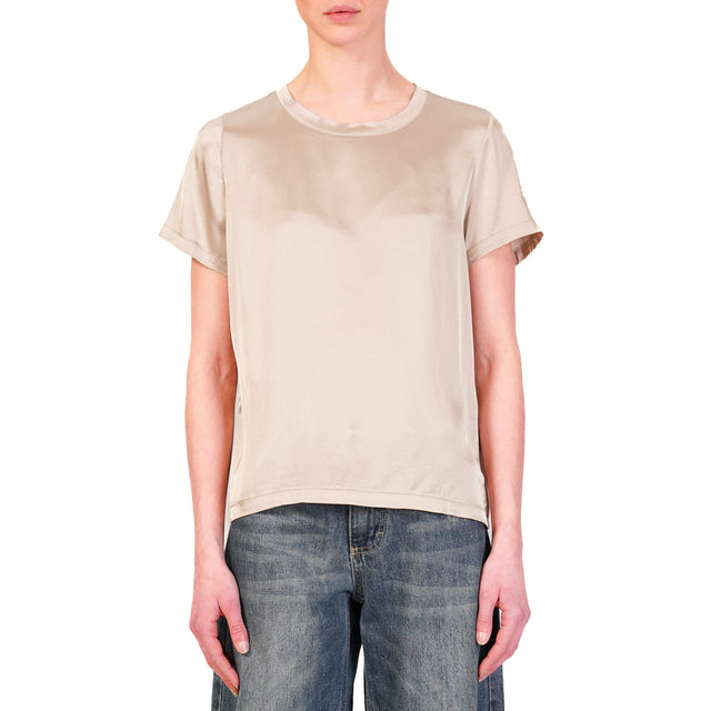 Blusa Dixie de satén elástico de media manga - color topo