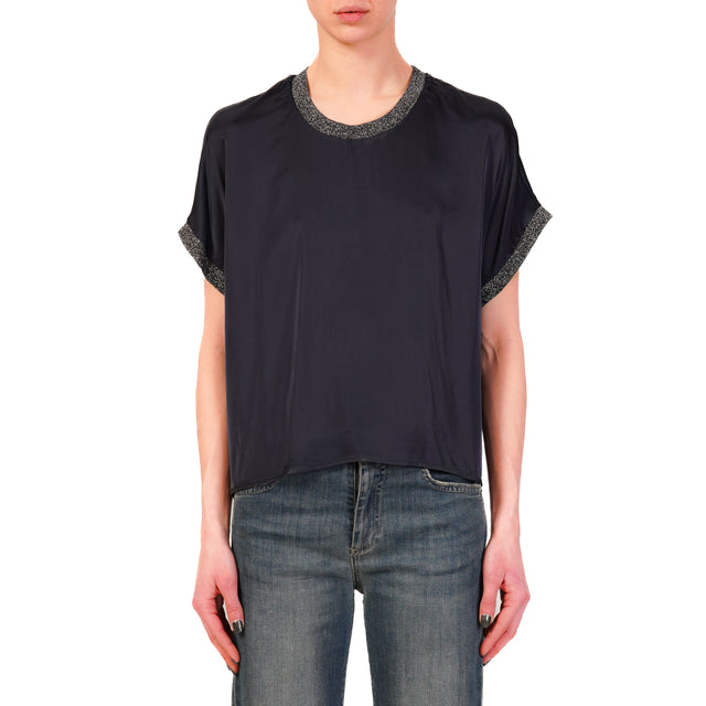 Blusa de satén Dixie-Stretch con bordes de lúrex - azul