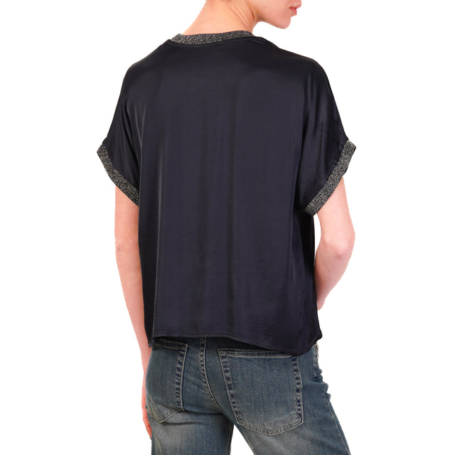 Dixie-Blusa satin elasticizzato bordi lurex - blu