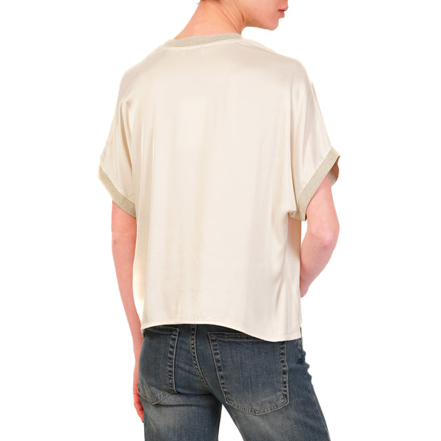 Dixie-Blusa satin elasticizzato bordi lurex - latte