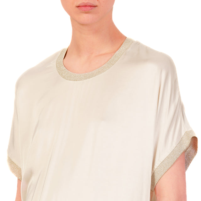 Dixie-Blusa satin elasticizzato bordi lurex - latte