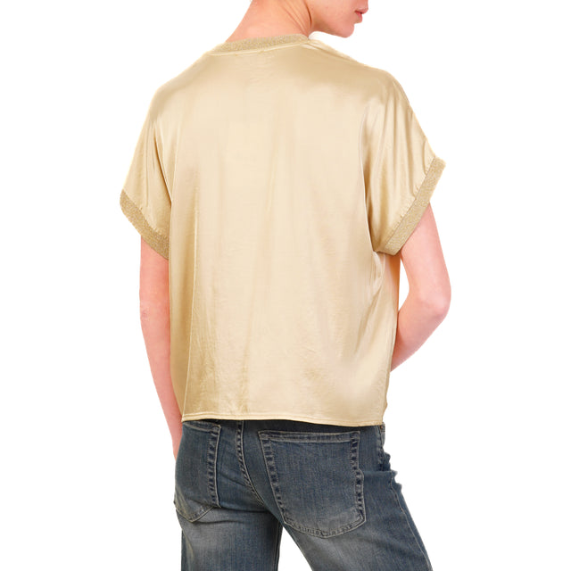 Dixie-Blusa satin elasticizzato bordi lurex - miele