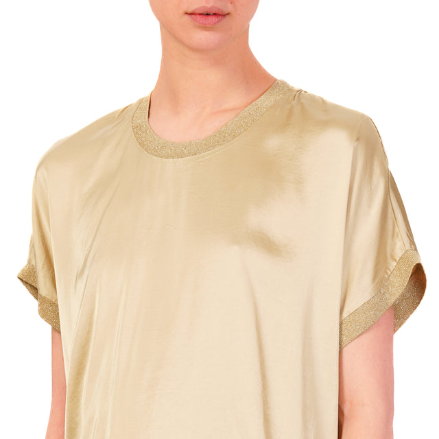 Dixie-Blusa satin elasticizzato bordi lurex - miele