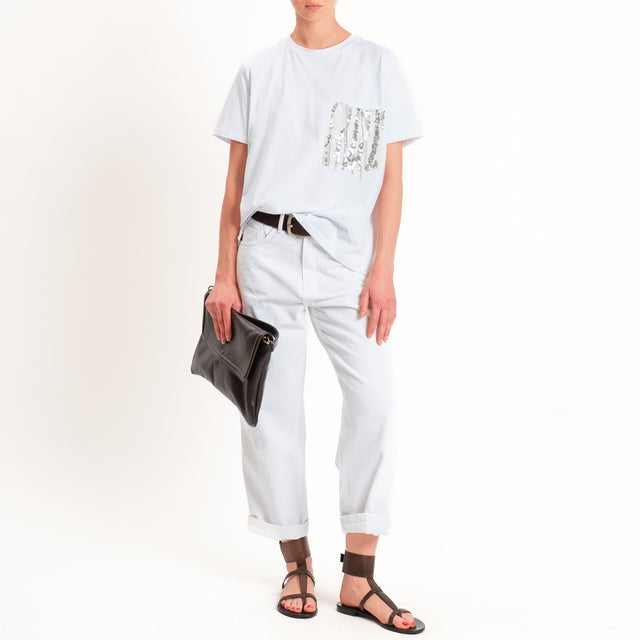 Dixie-T-shirt tasca paillettes e pizzo - bianco
