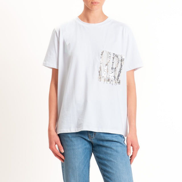 Dixie-T-shirt tasca paillettes e pizzo - bianco