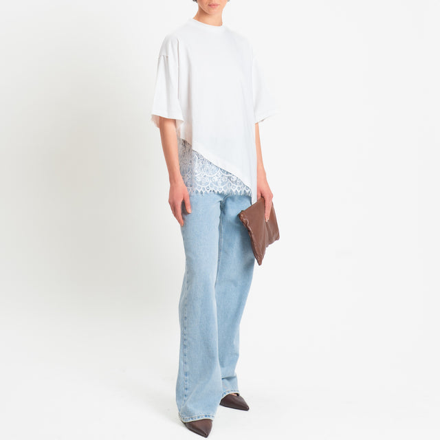 Dixie-T-shirt asimmetrica con pizzo - panna