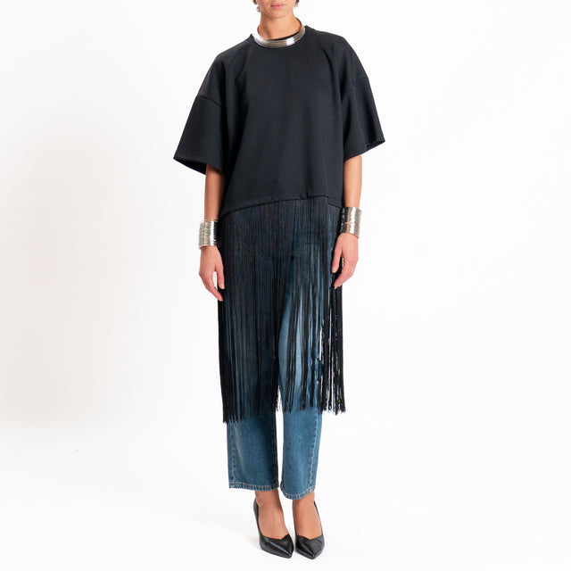 Dixie-Felpa mezza manica con frange - nero