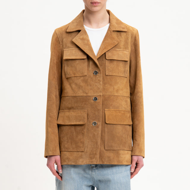 Dixie-Giacca suede genuine leather - cognac