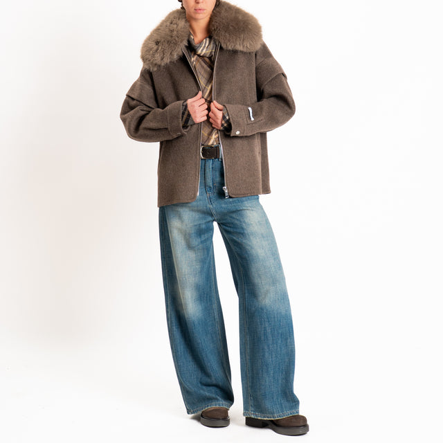 Dixie-Cappotto handmade misto lana con ecopellicci - moro