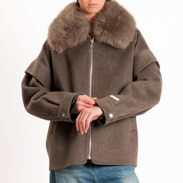 Dixie-Cappotto handmade misto lana con ecopellicci - moro