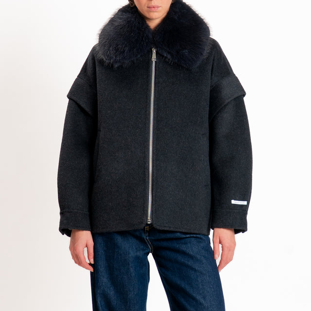 Dixie-Cappotto handmade misto lana con ecopelliccia - nero