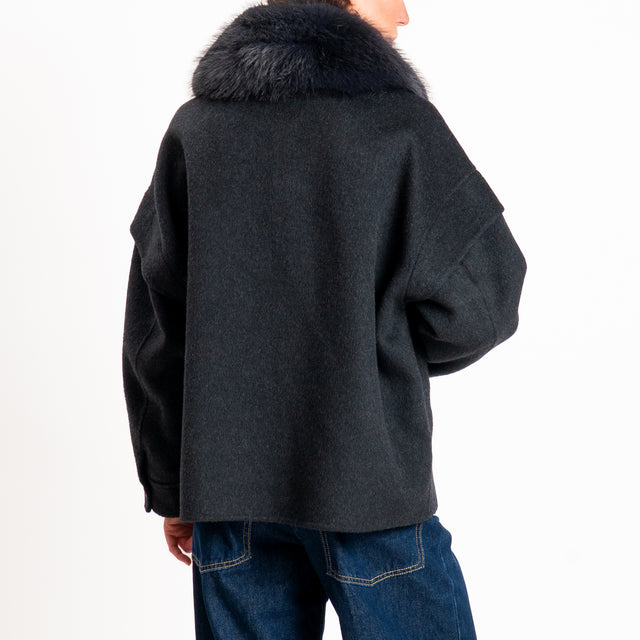 Dixie-Cappotto handmade misto lana con ecopelliccia - nero