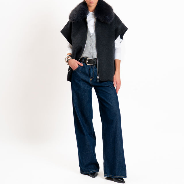 Dixie-Cappotto handmade misto lana con ecopelliccia - nero