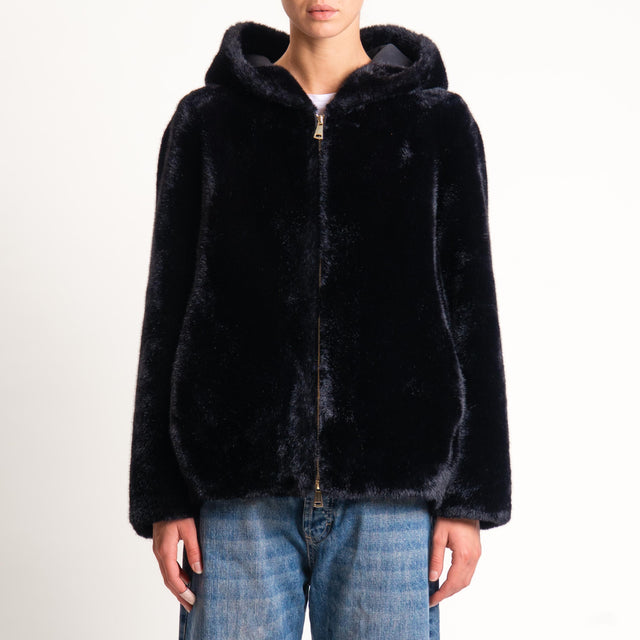 Dixie- Ecopelliccia con cappuccio - nero