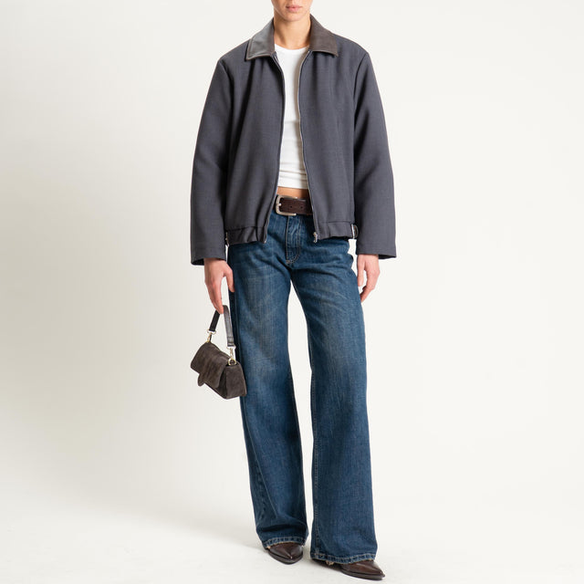 Dixie- Giacca bomber colletto similpelle - antracite/moro