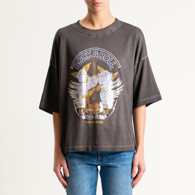 Haveone-T-shirt stampa rose stone washed - moro