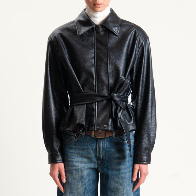 Dixie-Giacca similpelle con cintura - nero