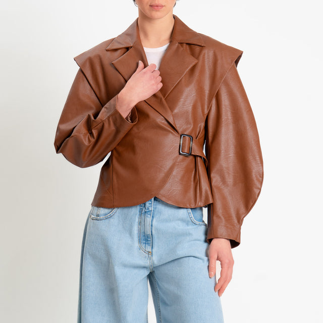 Dixie-Giacca similpelle manica ampia - tabacco