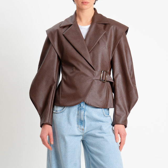 Dixie-Giacca similpelle manica ampia - moro